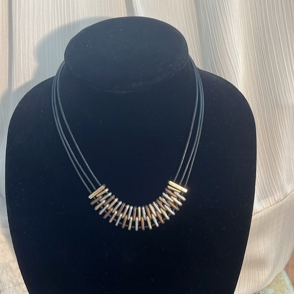 Necklace Metal and waxed cord copper, bronze and silver  tone - Picture 2 of 5